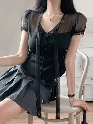 chiffon bow top