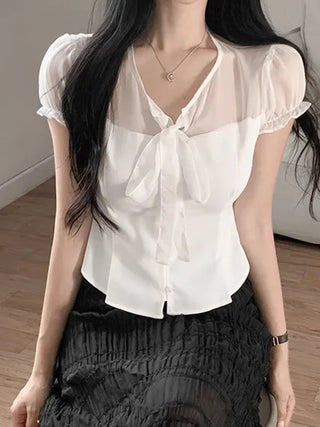 chiffon bow top