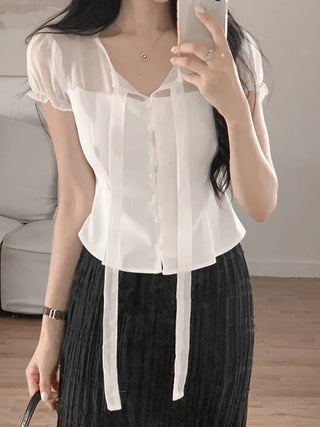 chiffon bow top