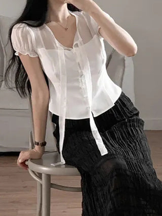 chiffon bow top