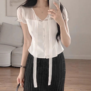 chiffon bow top