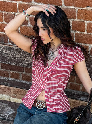 striped red cardigan