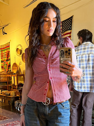 striped red cardigan