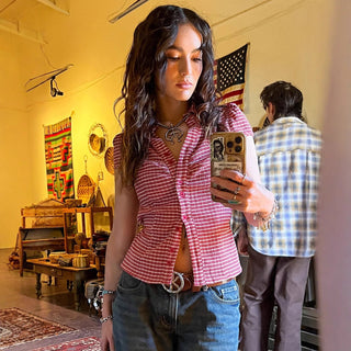 striped red cardigan