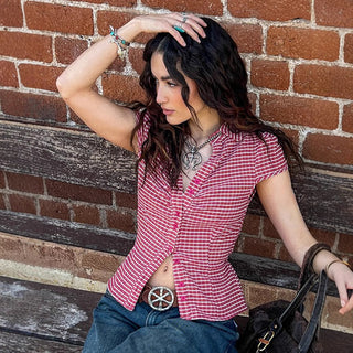 striped red cardigan