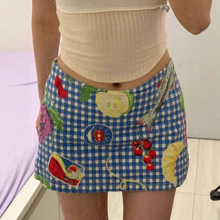 fruit plaid skirt