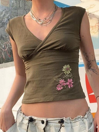 floral V-neck Top