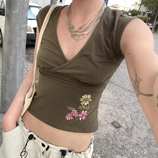floral V-neck Top