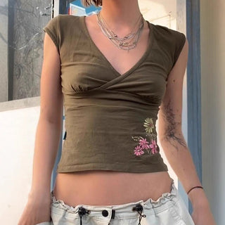 floral V-neck Top