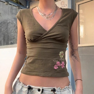 floral V-neck Top