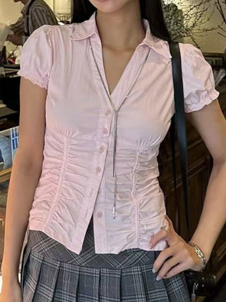 pleated polo top