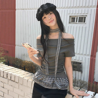 plaid off-shoulder