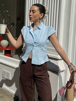 pleated V-neck