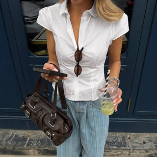 pleated V-neck