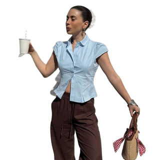 pleated V-neck