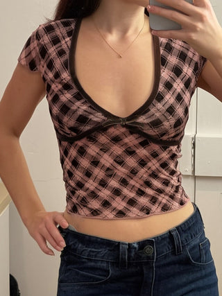 plaid mature Top