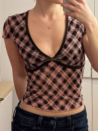 plaid mature Top