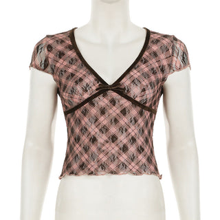 plaid mature Top