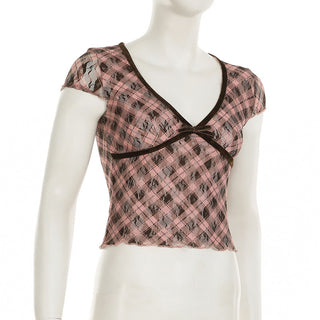 plaid mature Top