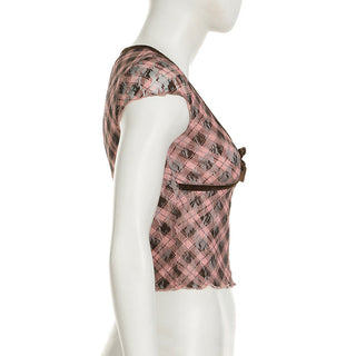 plaid mature Top