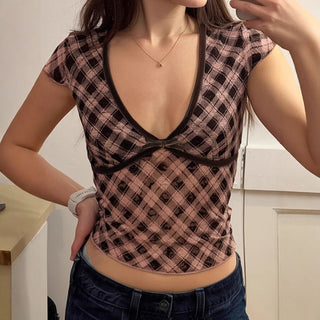 plaid mature Top