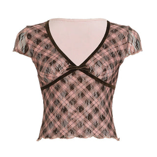 plaid mature Top