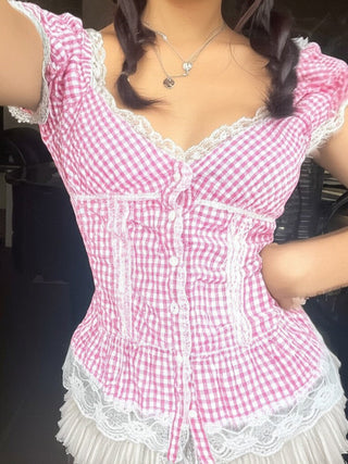 plaid puff top