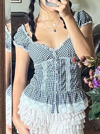 plaid puff top