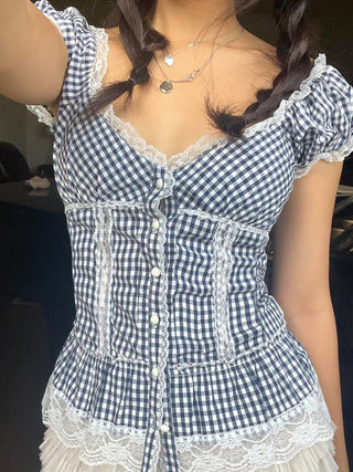 plaid puff top