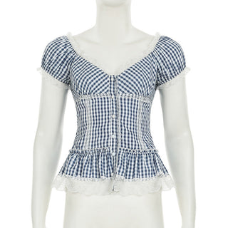plaid puff top