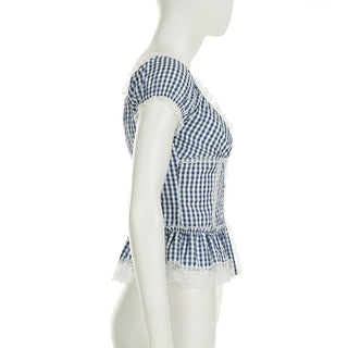 plaid puff top