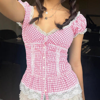 plaid puff top
