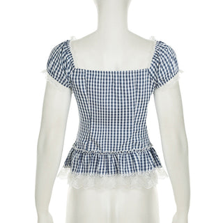 plaid puff top