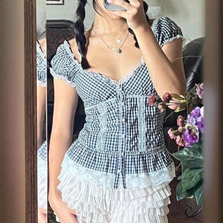 plaid puff top