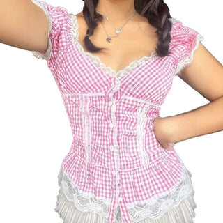 plaid puff top