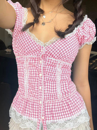 plaid puff top