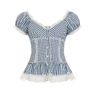 plaid puff top