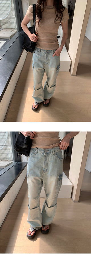 pleated cargo jeans