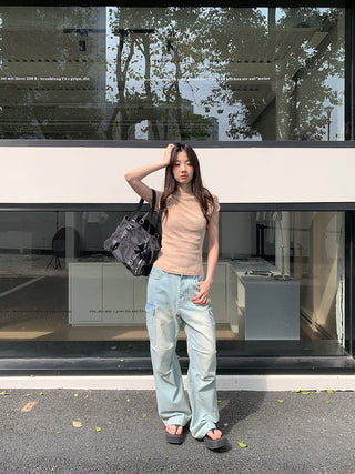 pleated cargo jeans