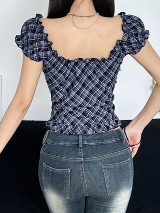plaid puff top