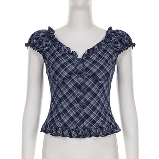 plaid puff top
