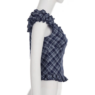 plaid puff top