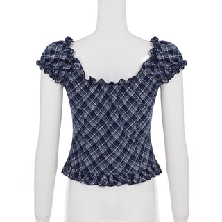 plaid puff top