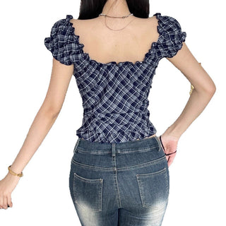plaid puff top