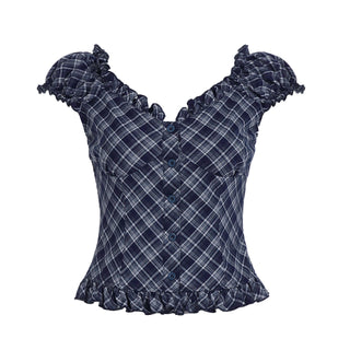 plaid puff top