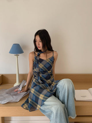 plaid slip dress