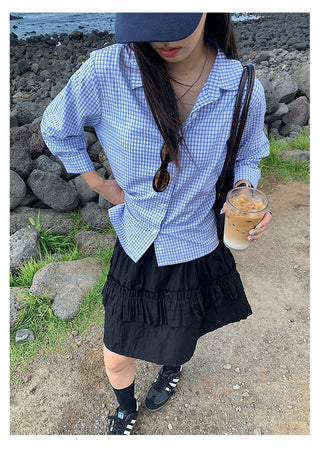 plaid polo top