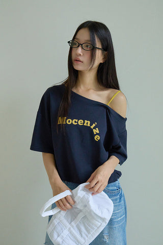 one-shoulder print Top