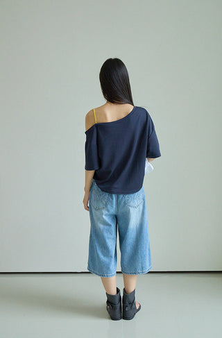 one-shoulder print Top