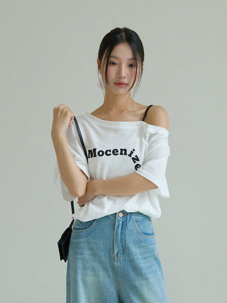 one-shoulder print Top